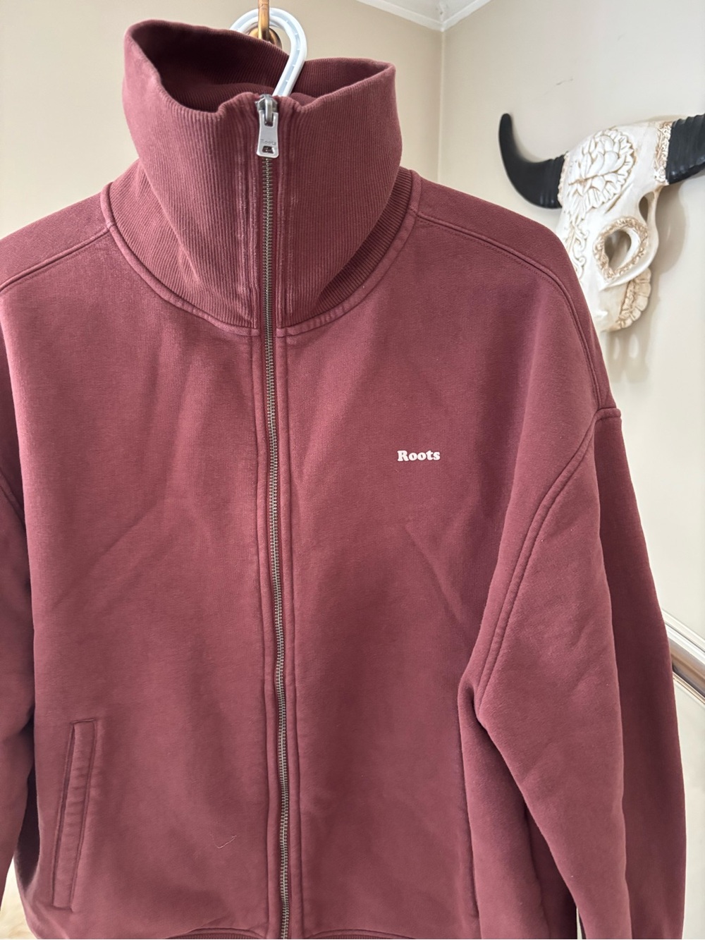 Roots Funnel Neck Full-Zip Sweatshirt - Maroon
